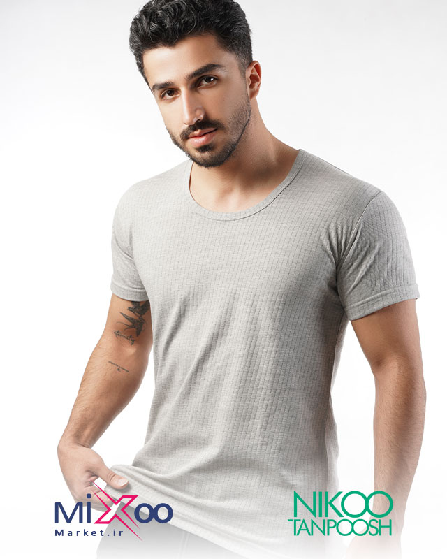 زیرپوش مردانه نیم آستین سوزن خالی ملانژ نخ پنبه نیکوتن پوش 1016